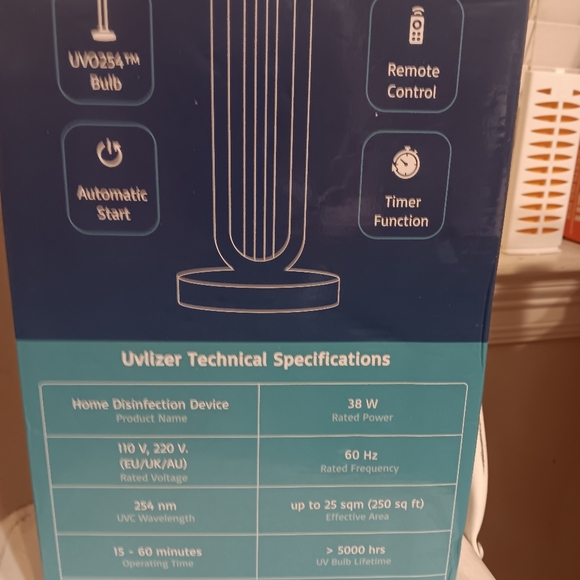 UVLIZER UVC DISENFECTUON LIGHT WITH REMOTE CONTROL. NEW IN BOX. - Picture 5 of 5